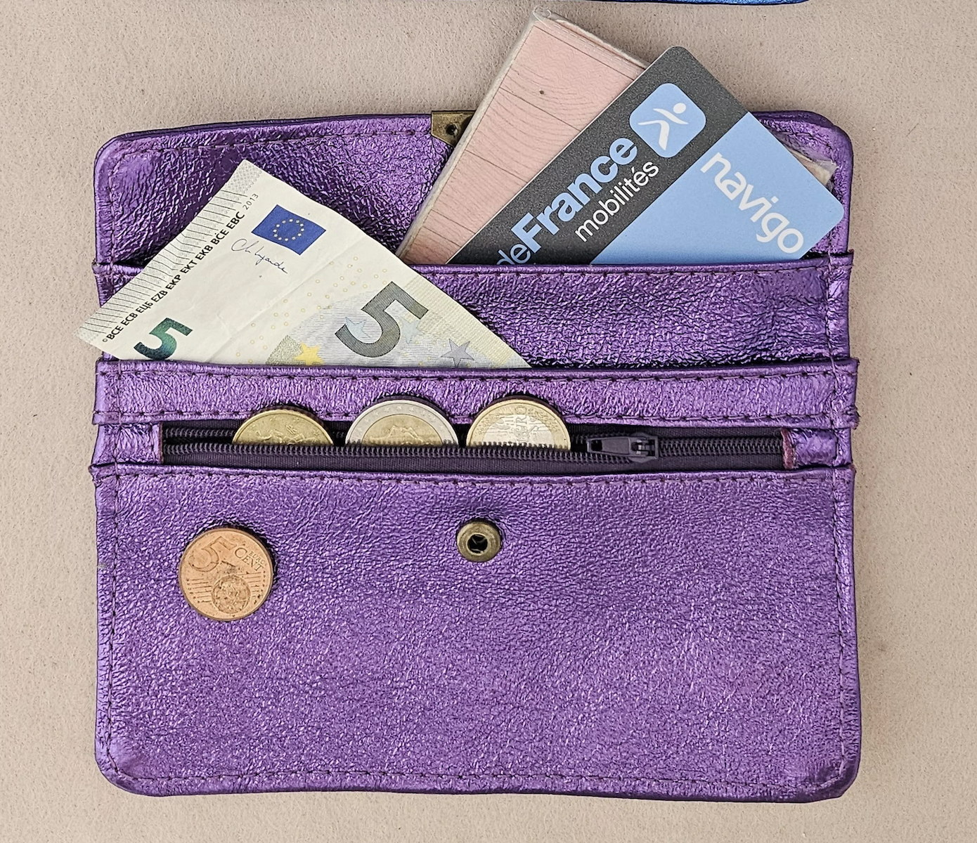 Portefeuille en cuir pailleté